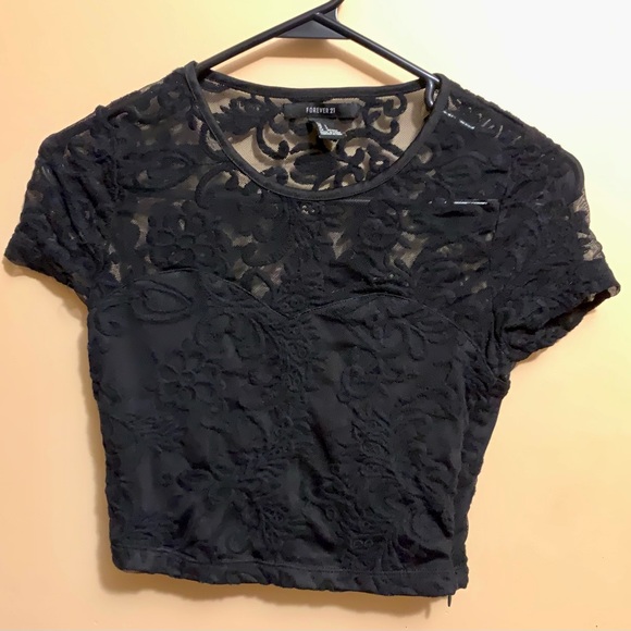 Forever 21 Tops - Black Lace Crop Top - Forever21 - Small